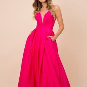 FUCHSIA Illusion V-Neck A-Line Open Back Dress NXM412